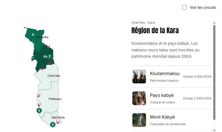 Page d'accueil avec la carte interactive du Togo